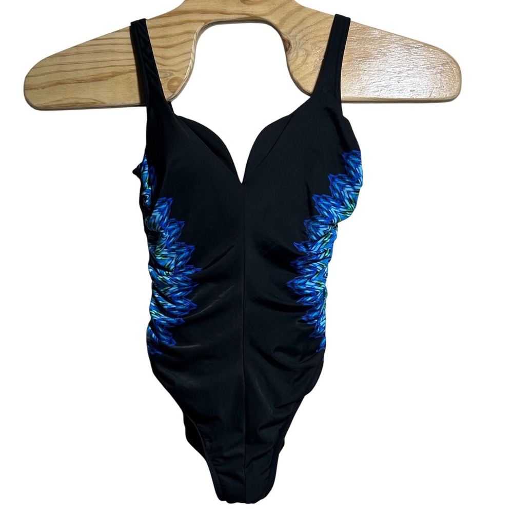 Miraclesuit Womens One Piece Swimsuit Black Blue Green Ruched 6517030 Size 10